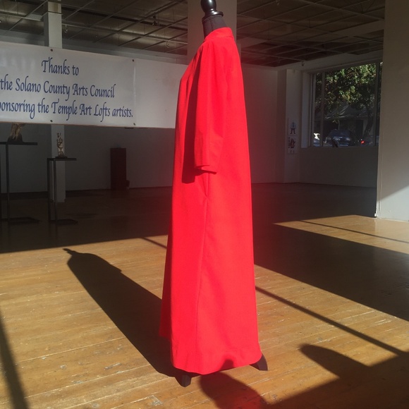 Vivid Bright Red vintage Long HouseCoat - Picture 8 of 8
